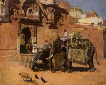 Edwin Lord Weeks elefantes en el palacio de Jodhpore. Pinturas al óleo